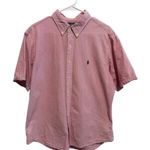 Ralph Lauren Red White Seersucker Button Down Short Sleeve Classic Fit Sz XL